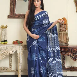 KIAARON Floral Pure Cotton Block Print Saree-image-67