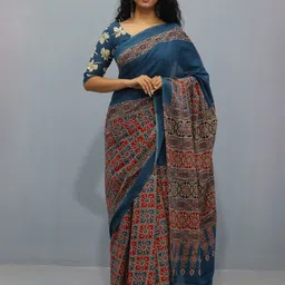 KIAARON Ethnic Motifs Pure Cotton Block Print Saree-picture-36