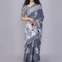 KIAARON Ethnic Motifs Printed Pure Cotton Block Print Saree-picture-13