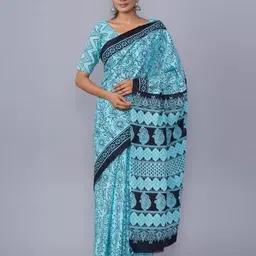 KIAARON Ethnic Motifs Printed Pure Cotton Block Print Saree-picture-12