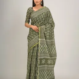 TROPWEAR Paisley Zari Pure Cotton Block Print Saree-picture-26