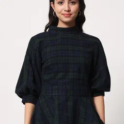 CHARMGAL Blue Checked Peplum Top image 1