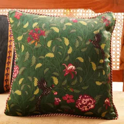 JAYPORE Green & Pink Floral Printed Square Cushion Cover-picture-27