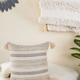 HERE&NOW Cream Coloured & Grey Embroidered Cotton Square Cushion Cover-picture-3