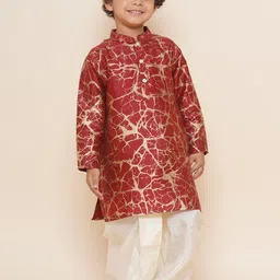 Sethukrishna Boys Mandarin Collar Abstract Printed Kurta with Dhoti Pants-picture-36