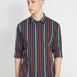 Flying Machine Slim Fit Vertical Striped Pure Cotton Casual Shirt-image-10