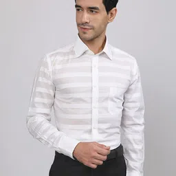 LOUIS STITCH Horizontal Stripes Comfort Regular Fit Cotton Formal Shirt-image-30