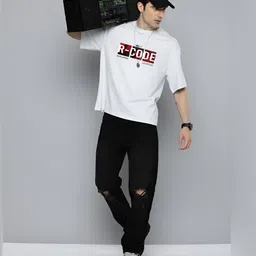 r.code by the roadster life co. The Roadster Lifestyle Co.Men Graphic Printed Round Neck Cotton Oversized T-Shirt-picture-25