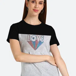 shashvi Women Grey Typography Printed T-shirt-image-42