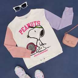 Pantaloons Junior Girls Snoopy Printed Cotton T-shirt-image-46
