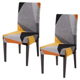 HOKIPO Grey & Black 2 Pieces Printed Stretchable Chair Covers-image-52