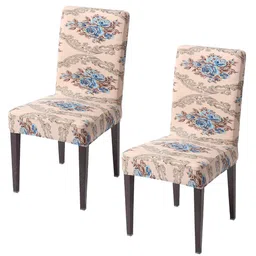 HOKIPO 2-Piece Beige & Blue Printed Stretchable Chair Covers-image-29