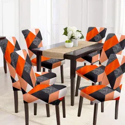 Cortina Orange & Black 6 Pieces Printed Super Stretchable Chair Covers-picture-16