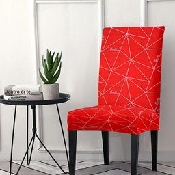 Cortina Red & White Geometric Printed Super Stretchable Chair Cover-picture-10