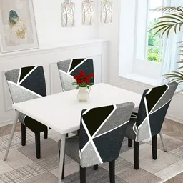 Story@home Grey 2 Pieces Geometric Printed Chair Covers-picture-26