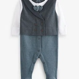 NEXT Infant Boys Pure Cotton Chevron Striped Sleepsuit with Attached Waistcoat & Bow Tie-picture-34