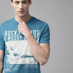 Roadster Men Teal Typography Printed Pure Cotton T-shirt-picture-15
