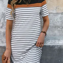 StyleCast Black & White Striped Round Neck T-shirt Dress-picture-26