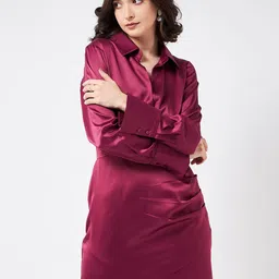 MAGRE Cuffed Sleeves Satin Mini Shirt Dress-picture-32