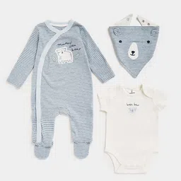 mothercare Infant Boys Blue and White 3-Piece Organic Cotton Sleepsuit Set-picture-47