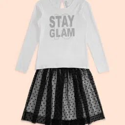 Pantaloons Junior Girls White & Black Printed Pure Cotton T-Shirt with Skirt-picture-36