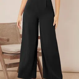 CURVE BY KOTTY Women Relaxed Straight Leg High-Rise Easy Wash Pleated Trouser-image-5