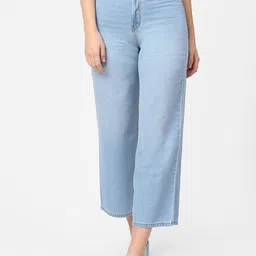 Kraus Jeans Women Wide Leg High Rise Clean Look Pure Cotton Cropped Jeans-image-17