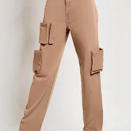 FREAKINS Women Straight Fit High-Rise Pure Cotton Denim Cargo-picture-34