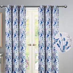 Deco Window Blue & Grey Set of 2 Floral Room Darkening Door Curtain-image-82