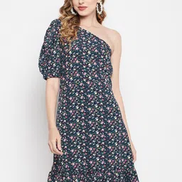 Color Cocktail Floral One Shoulder Crepe Drop-Waist Dress-image-27