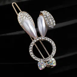 VOGUE PANASH Gold-Plated Embellished Pearl Studded Bunny Bumpit Hair Pin-image-77