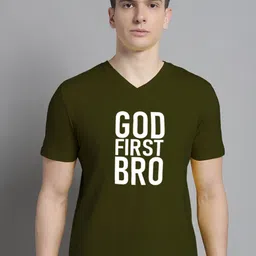 FBAR Typography Printed V-Neck Cotton Slim Fit T-shirt-image-61