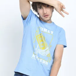 HIGHLANDER Men Blue Raw Edge Typography Printed Slim Fit T-shirt-picture-22