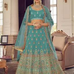ODETTE Embroidered Thread Work Semi-Stitched Lehenga & Unstitched Blouse With Dupatta-picture-13