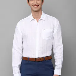 Allen Solly Men White Slim Fit Checked Linen Formal Shirt-picture-24