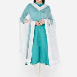 Dupatta Bazaar White Solid Organza Dupatta-picture-44