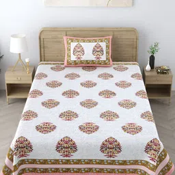 EasyGoods Yellow & White Ethnic Motifs 250 TC Single Cotton Bedsheet with 1 Pillow Cover-picture-24