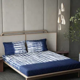 DDecor Live Beautiful Blue & White Cotton 140 TC King Bedsheet with 2 Pillow Covers-picture-18