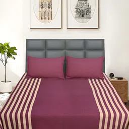 Saral Home Maroon & Cream Striped Cotton 210 TC Queen Bedsheet with 2 Pillow Covers-picture-22