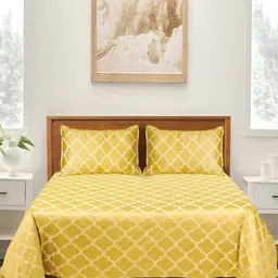 Saral Home Yellow Ethnic Motifs Cotton 210 TC Queen Bedsheet with 2 Pillow Covers-picture-26