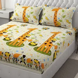 Supreme Home Collective Yellow & Orange 200 TC Queen Fitted Bedsheet with 2 Pillow Covers-image-84
