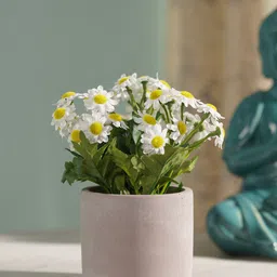 Pure Home and Living White & Green Faux Wild Artificial Flower With Cement Pot-picture-30