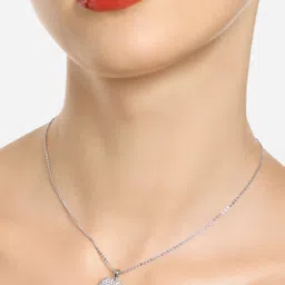 Zaveri Pearls Silver-Plated CZ-Studded Pendant With Chain image 1