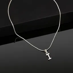 Estele Rhodium-Plated Initial I Pendant With Chain-image-68