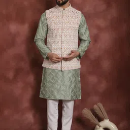 Anouk Geometric Embroidered Straight  Kurta with Churidar & Nehru Jacket-picture-15