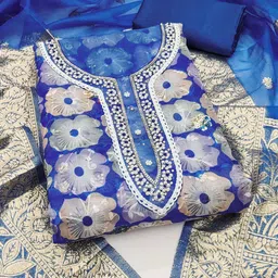 KALINI Floral Printed Beads and Stones Organza Unstitched Dress Material-image-54