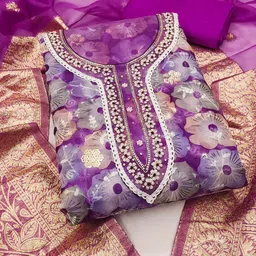 KALINI Floral Printed Organza Unstitched Dress Material-picture-16