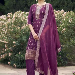 VredeVogel Ethnic Motifs Embroidered Zari Straight Kurta With Trousers & Dupatta-picture-41
