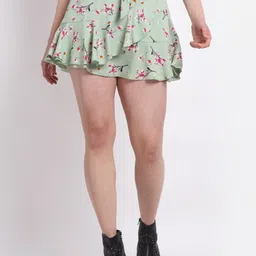 La Zoire Women Green Floral Printed Mini Wrap Skirts-picture-19