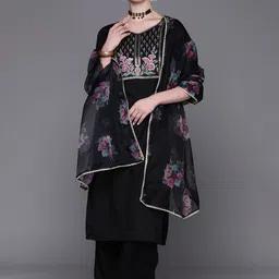 Indo Era Women Floral Embroidered Regular Pure Cotton Kurta with Palazzos & With Dupatta-picture-31